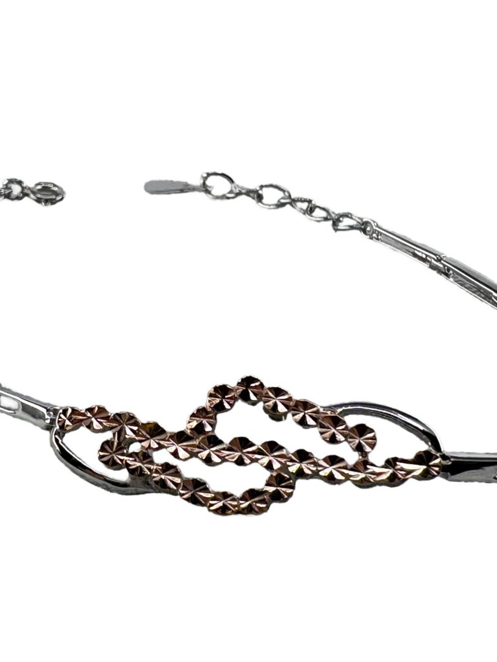 Solid 925 Sterling Silver 2-Tone Rose Gold Infinity Knot Bracelet 5.34g 6.3-7"